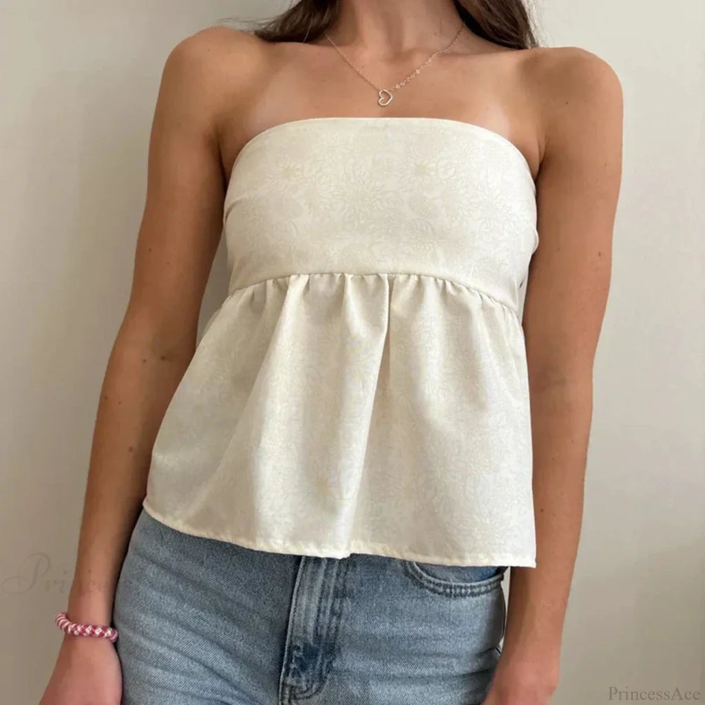 Cute Summer Floral Strapless Bandeau 00s Backless Tie Up Bodydoll Y2K Crop Top image 10