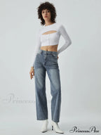 Cutout Button Up Long Modern Sleeve Crop Knit Top image 3