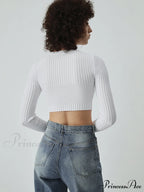 Cutout Button Up Long Modern Sleeve Crop Knit Top image 4