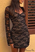 Cutout Lace Long Sleeve Mini Dress image 5