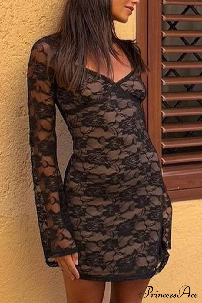 Cutout Lace Long Sleeve Mini Dress image 5