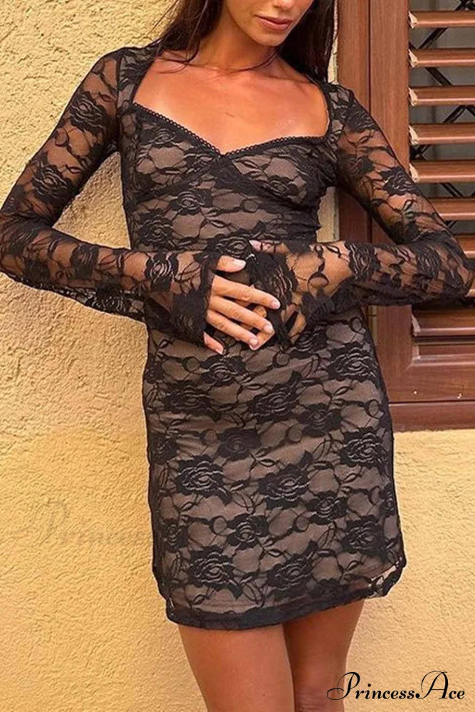Cutout Lace Long Sleeve Mini Dress image 4