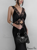 Cutout Lace Trim Trendy Stain Long Dress image 1