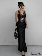 Cutout Lace Trim Trendy Stain Long Dress image 3