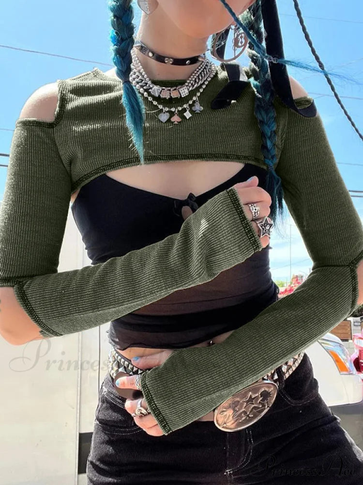 Cutout Long Sleeve Trendy Knit Crop Top image 1