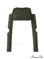 Cutout Long Sleeve Trendy Knit Crop Top image 3
