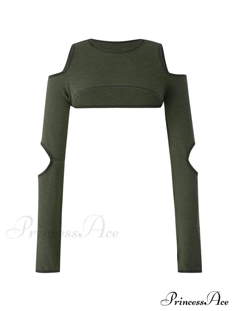 Cutout Long Sleeve Trendy Knit Crop Top image 3