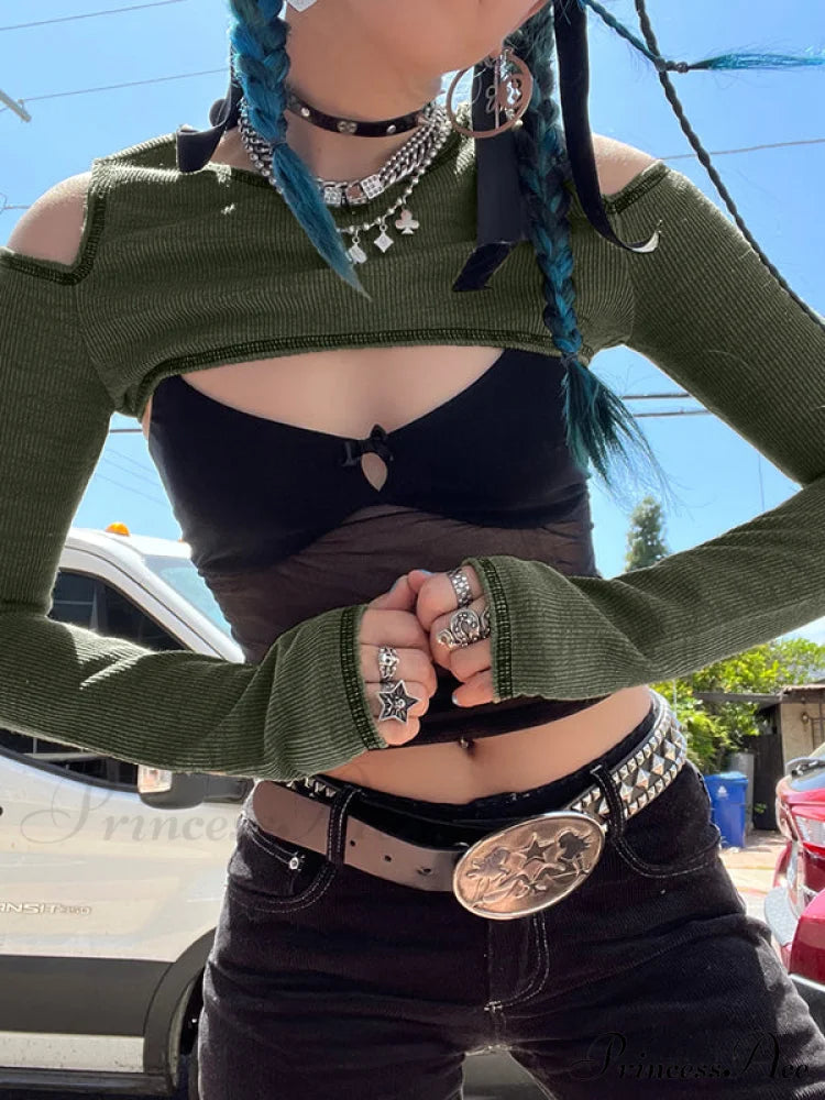 Cutout Long Sleeve Trendy Knit Crop Top image 2