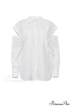 Cutout Long Tops Blouse White with Sleeves image 6