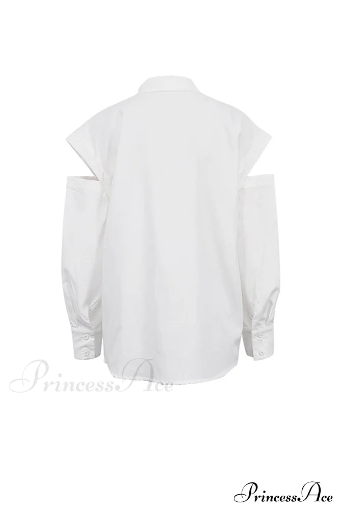 Cutout Long Tops Blouse White with Sleeves image 7