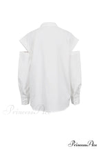 Cutout Long Tops Blouse White with Sleeves image 7