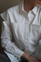 Cutout Long Tops Blouse White with Sleeves image 2