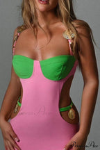Cutout Slit Back Cami Mini Dress with Contrast image 3