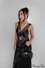 Cutout V Neck Lace Ruffled Mermaid Slim Maxi Dress image 3
