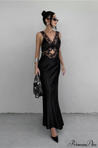 Cutout V Neck Lace Ruffled Mermaid Slim Maxi Dress image 1