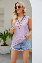 Nicolette Eyelet Tank detail view styled for Avrienne