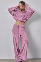 Vintage Drawstring Crop Top and Wide Leg Pants Two Piece Set image 5