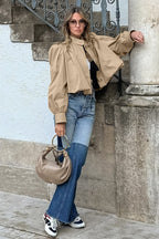 Short Khaki Puff Sleeve Trench Coat image 2