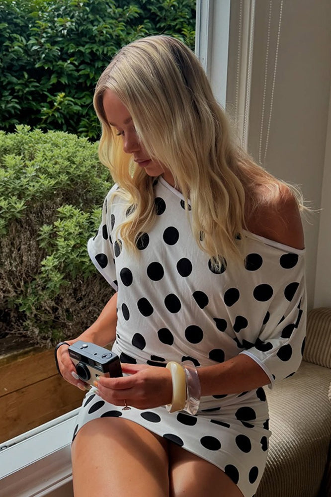 Short Sleeve Retro Dot Print Blouse image 1