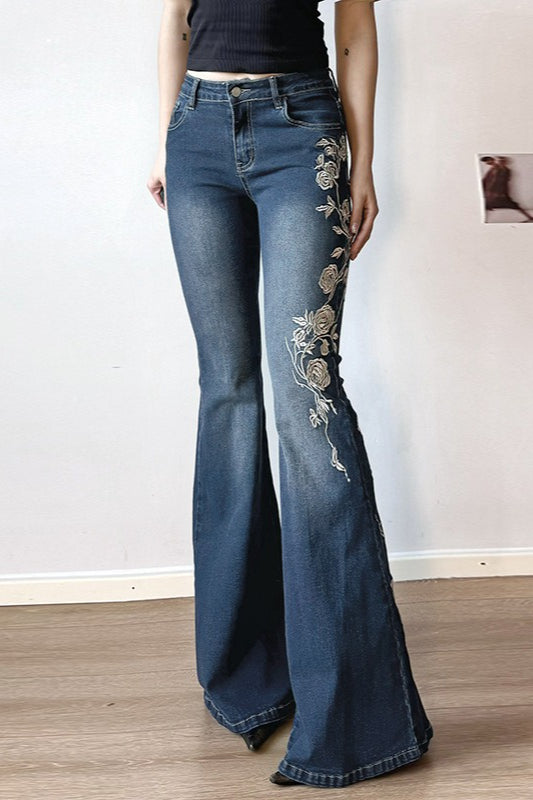 Vintage Gradient Rose Embroidery Bootcut Jeans image 2