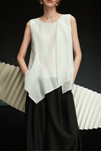 White Irregular Ruffle Sleeveless Blouse image 3