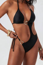 Tie Back Cutout One Piece Bikini Set image 1