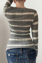 Cable Knit Striped Square Neck Sweet Knit Sweater image 4
