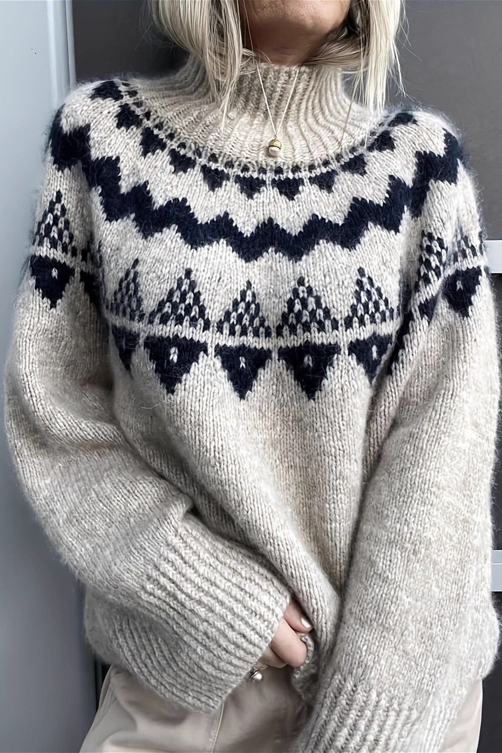 Vintage Loose Fit Jacquard Knit Sweater image 1