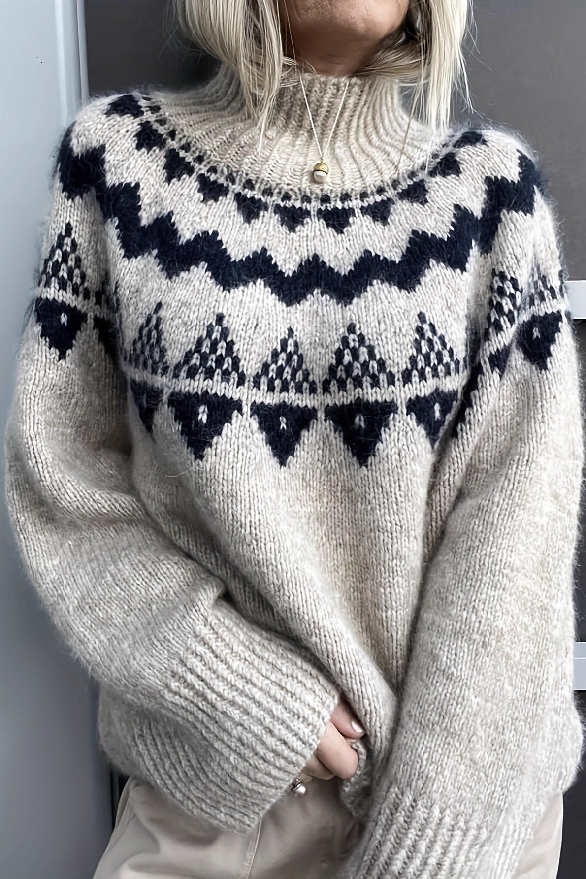 Vintage Loose Fit Jacquard Knit Sweater image 1
