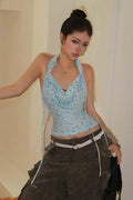 Halter V Neck Polka Dot Tank Top image 1
