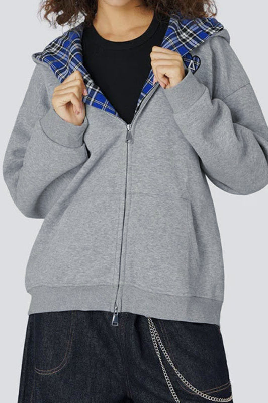 Plaid Lined Loose Fashion Hoodie image 1