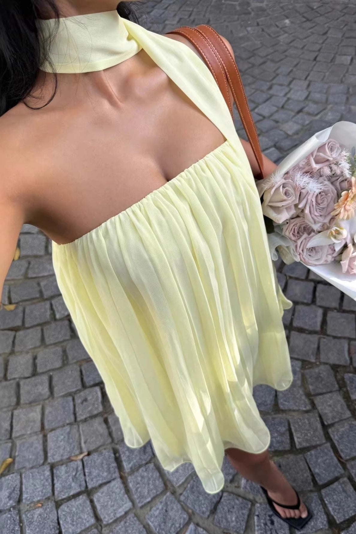 Chiffon Cutout Back Elegant Mini Dress image 1