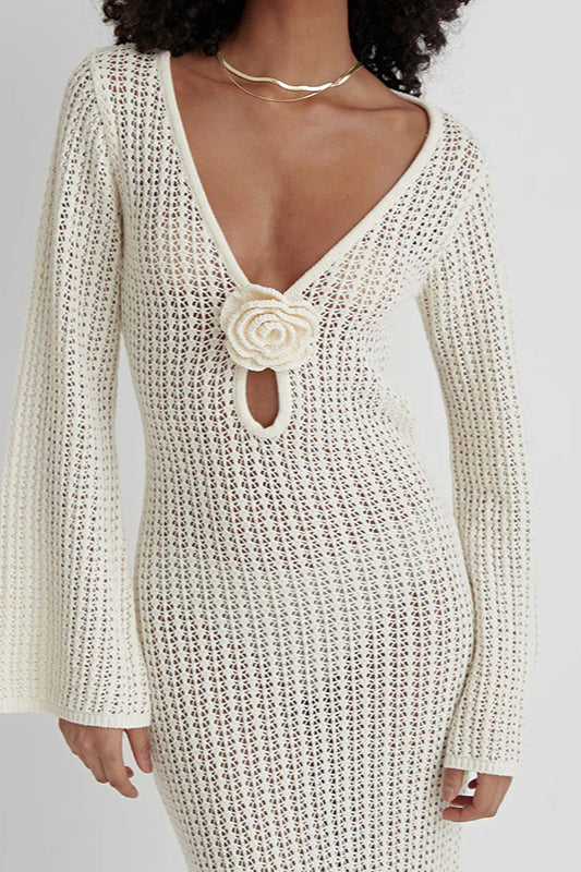 V Neck Backless Knit Beach Maxi Dress image 5