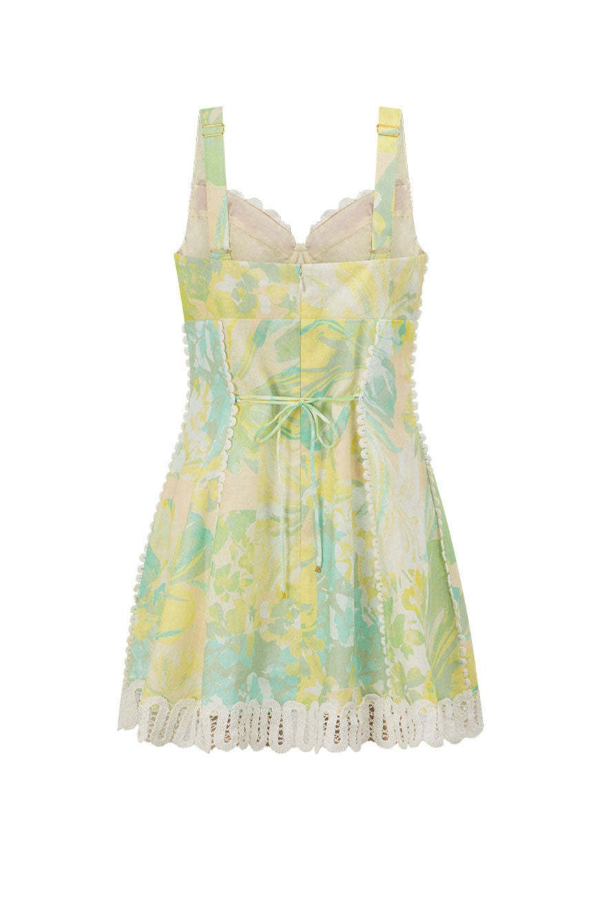 Linen Lace Trim Floral Mini Boho Dress image 6
