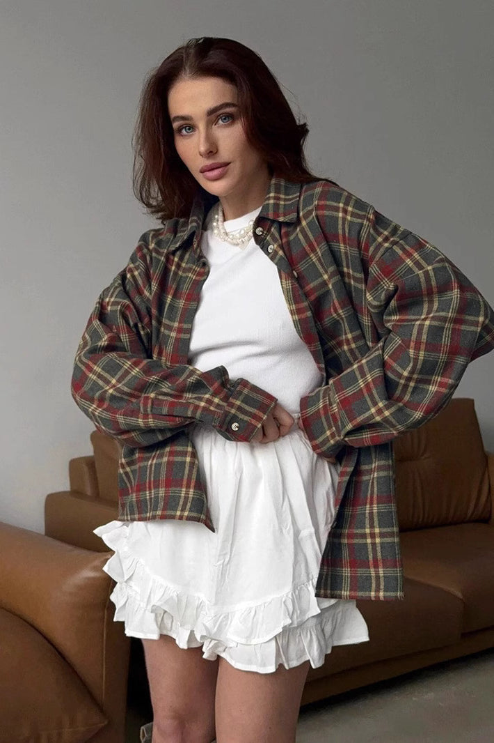 American Style Plaid Mid-Length Blouse image 2