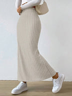 Noemi Ribbed Knit Skirt detail view styled for Avrienne