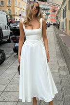 Solid Square Neck Sleeveless Cocktail Dress image 3