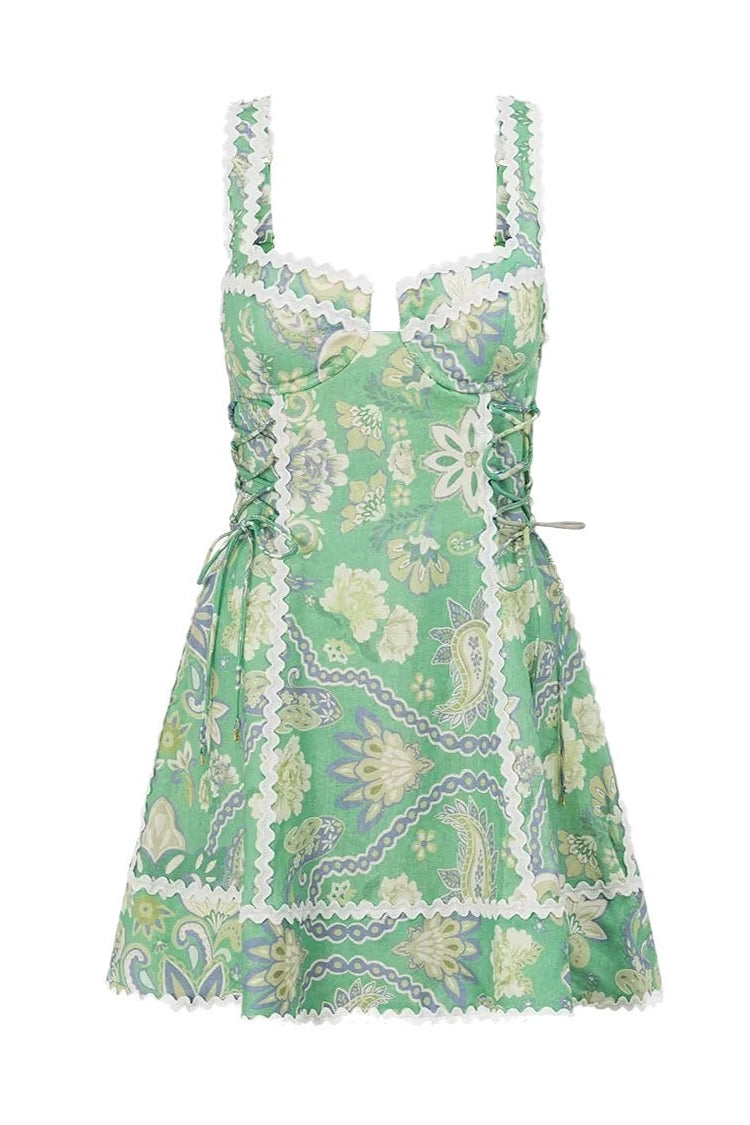 Linen Lace Trim Spaghetti Mini Boho Dress image 5