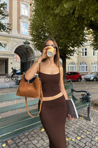 Elegant Solid Cami Top Pencil Skirt Two Piece Set image 6