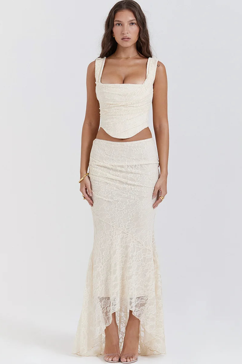 Elegant Lace-Up Crop Top & Maxi Skirt Boho Dress image 3