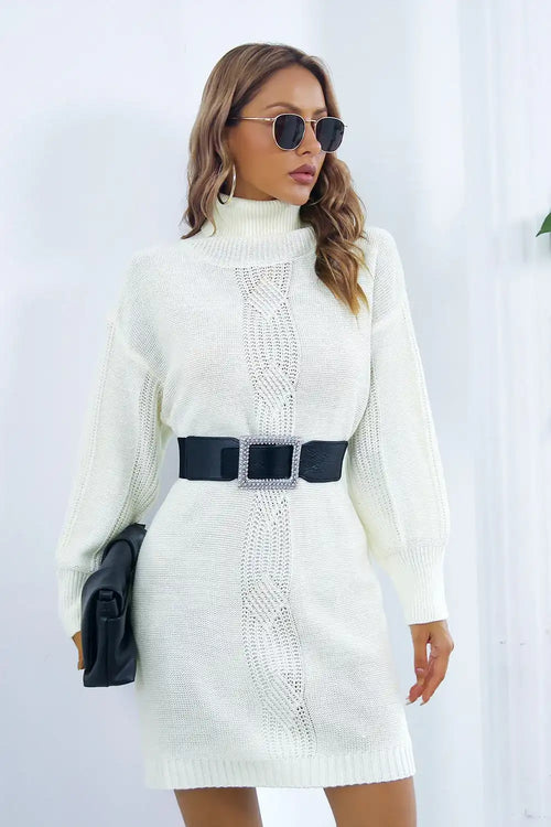Cable Knit Turtleneck Sweater Dress image 1