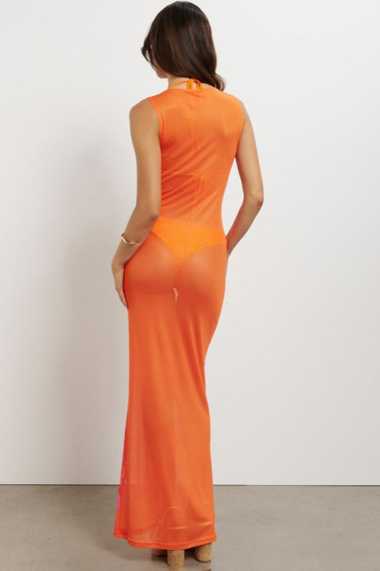 Floral Print Sleeveless Mesh Bodycon Maxi Dress image 3