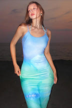 Gradient Floral Spaghetti Strap Fitted Bodycon Maxi Dress image 1