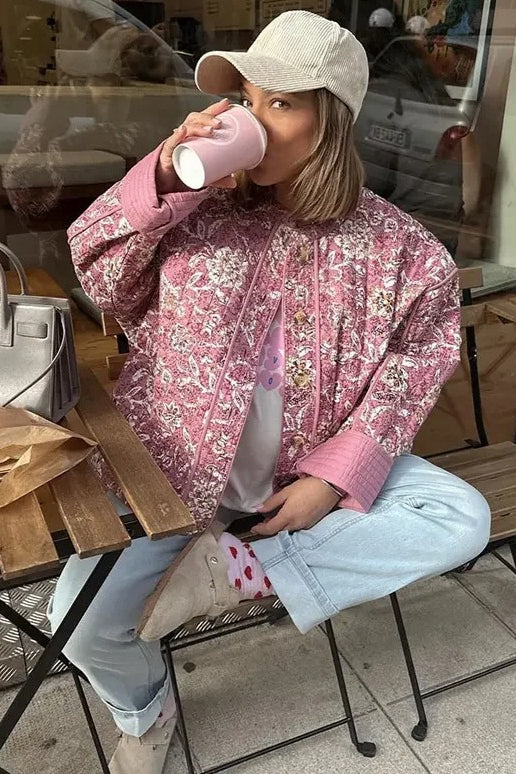 Floral Print Crew Neck Padded Coat image 2