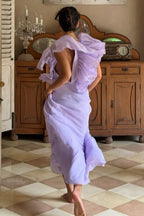 Simple Deep V Ruffle Solid Elegant Maxi Dress image 3