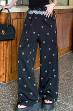 Sweet Lace Trim Splice Bow Casual Pants image 5