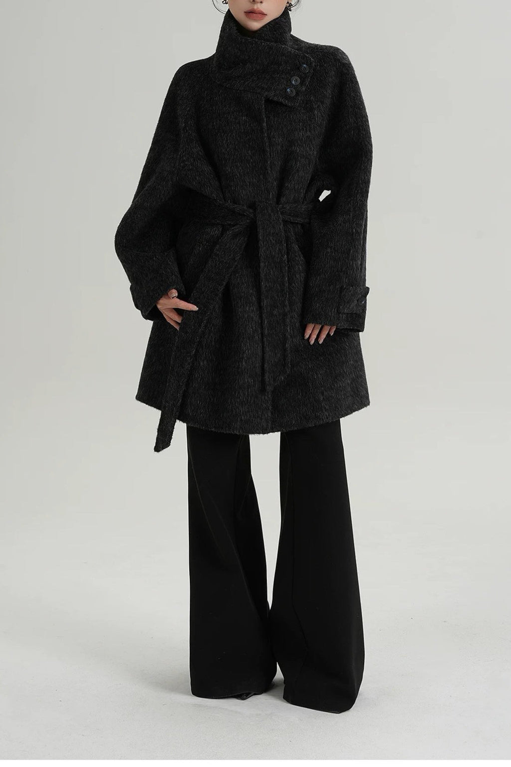 Chic Solid Wool Warm Loose Mock-neck Coat image 14
