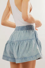 Ruffled Hem A line Denim Casual Shorts image 2