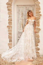 Off Shoulder Lace Applique Boned Wedding Dress image 3