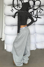 Street Style Graphic Letter Ribbon Curved Sweat Pants image 4